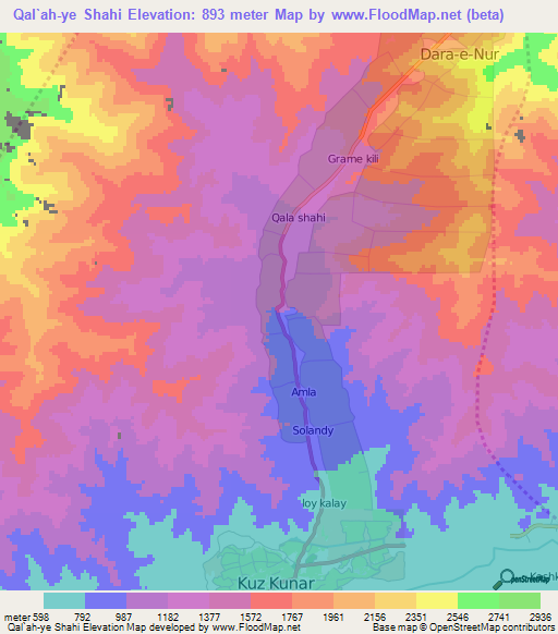 Qal`ah-ye Shahi,Afghanistan Elevation Map