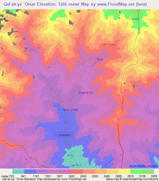 Qal`ah-ye `Omar,Afghanistan Elevation Map
