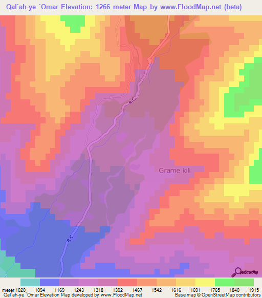 Qal`ah-ye `Omar,Afghanistan Elevation Map