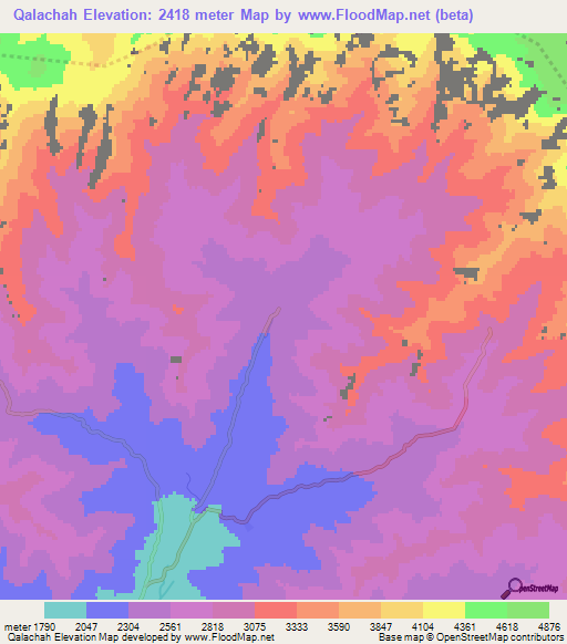 Qalachah,Afghanistan Elevation Map