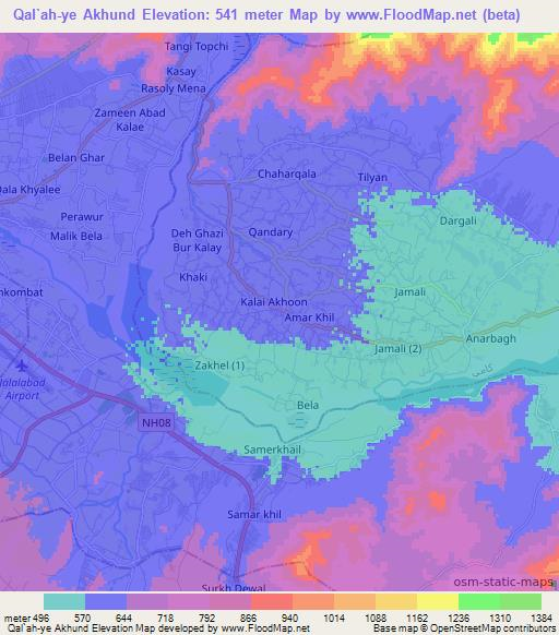 Qal`ah-ye Akhund,Afghanistan Elevation Map