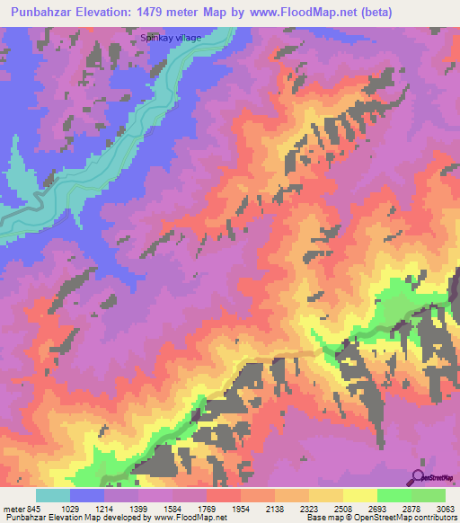 Punbahzar,Afghanistan Elevation Map