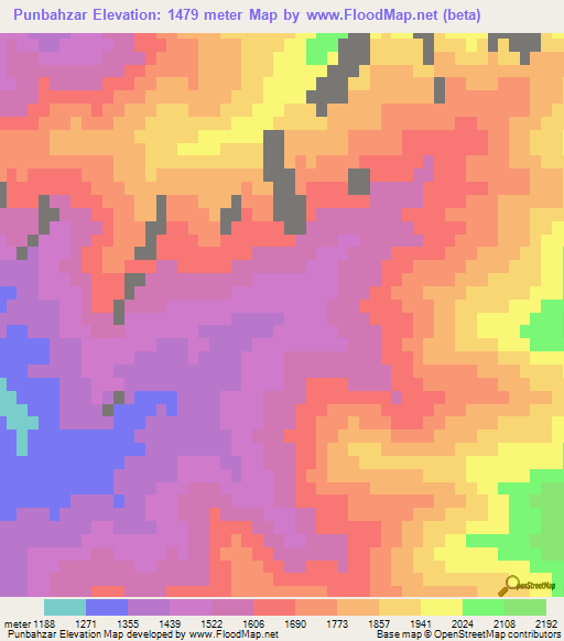 Punbahzar,Afghanistan Elevation Map