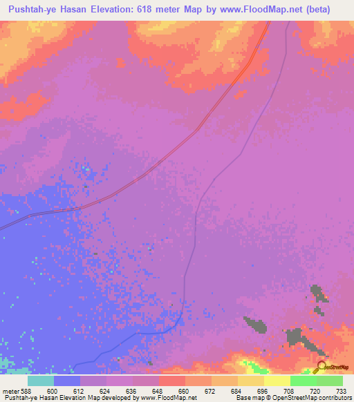 Pushtah-ye Hasan,Afghanistan Elevation Map