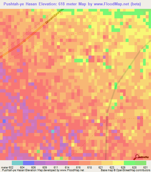 Pushtah-ye Hasan,Afghanistan Elevation Map