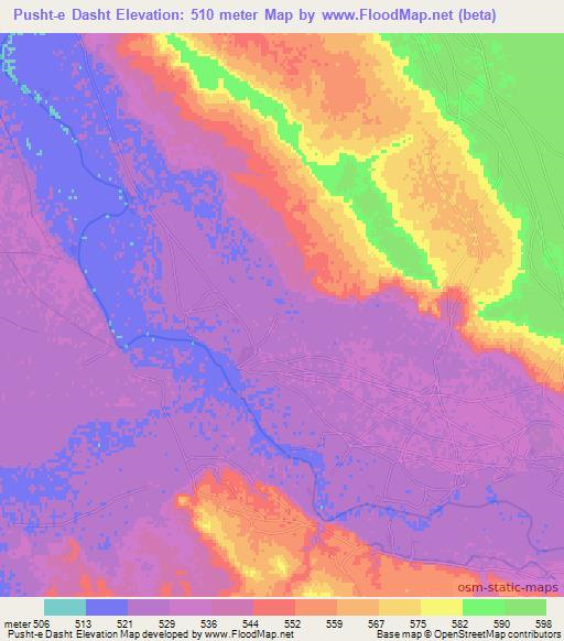 Pusht-e Dasht,Afghanistan Elevation Map