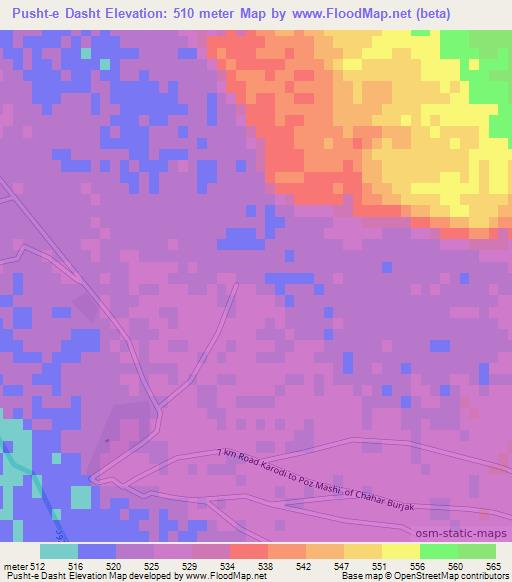 Pusht-e Dasht,Afghanistan Elevation Map