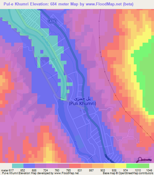 Pul-e Khumri,Afghanistan Elevation Map