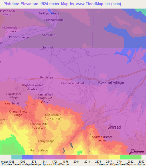 Pishdare,Afghanistan Elevation Map