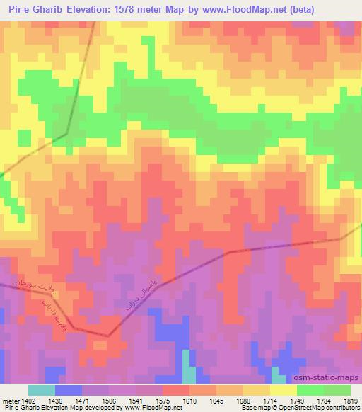 Pir-e Gharib,Afghanistan Elevation Map