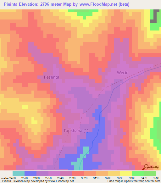 Pisinta,Afghanistan Elevation Map
