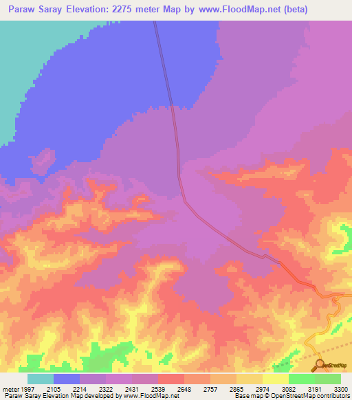 Paraw Saray,Afghanistan Elevation Map