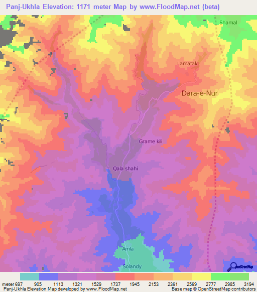 Panj-Ukhla,Afghanistan Elevation Map