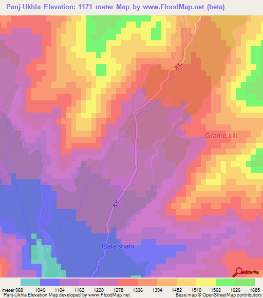 Panj-Ukhla,Afghanistan Elevation Map