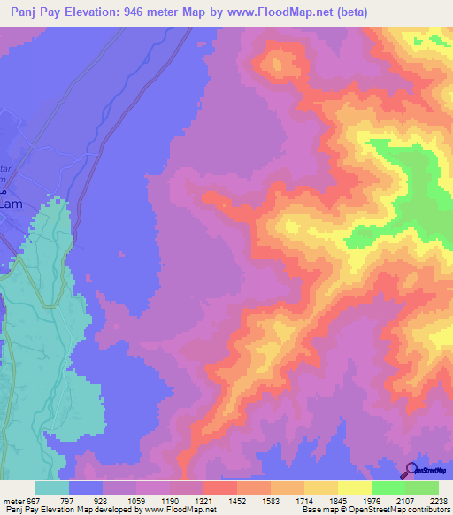 Panj Pay,Afghanistan Elevation Map