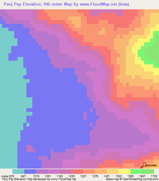 Panj Pay,Afghanistan Elevation Map