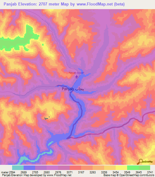 Panjab,Afghanistan Elevation Map
