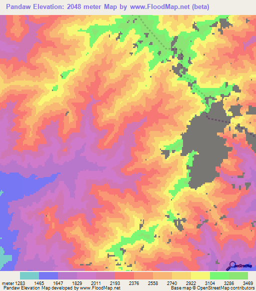 Pandaw,Afghanistan Elevation Map