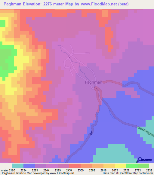 Paghman,Afghanistan Elevation Map