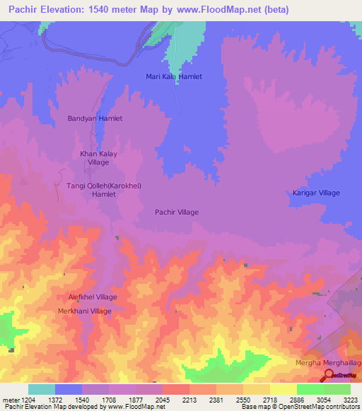 Pachir,Afghanistan Elevation Map