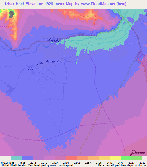 Uzbak Khel,Afghanistan Elevation Map