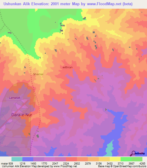 Ushunkan Alik,Afghanistan Elevation Map