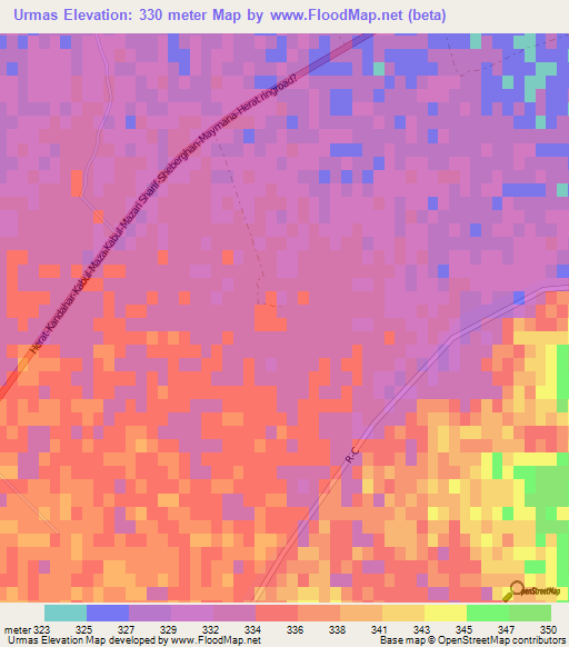 Urmas,Afghanistan Elevation Map