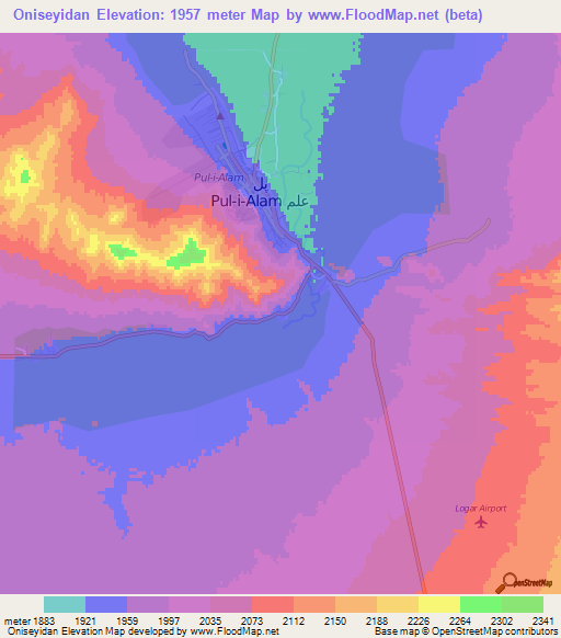 Oniseyidan,Afghanistan Elevation Map