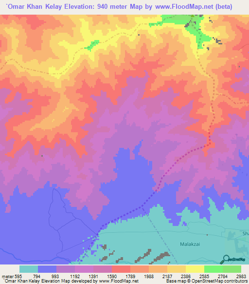 `Omar Khan Kelay,Afghanistan Elevation Map