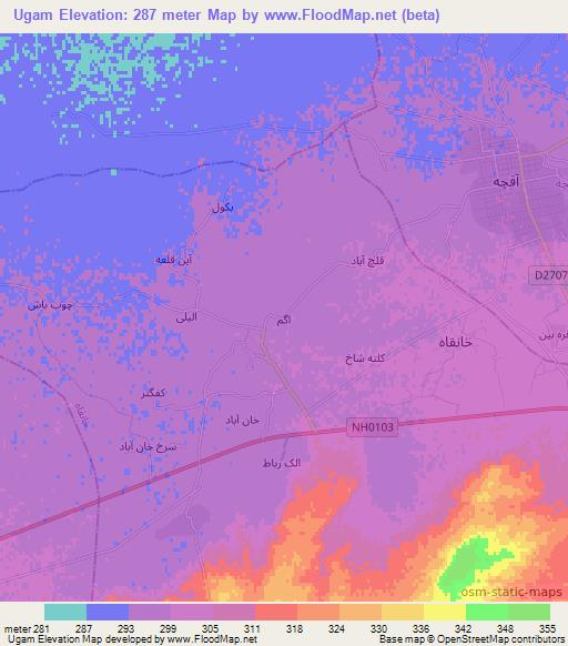 Ugam,Afghanistan Elevation Map