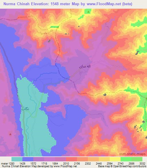 Nurma Chinah,Afghanistan Elevation Map