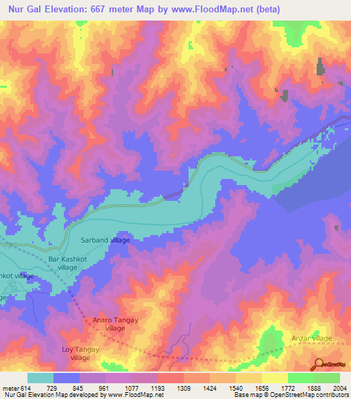 Nur Gal,Afghanistan Elevation Map
