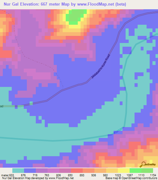 Nur Gal,Afghanistan Elevation Map