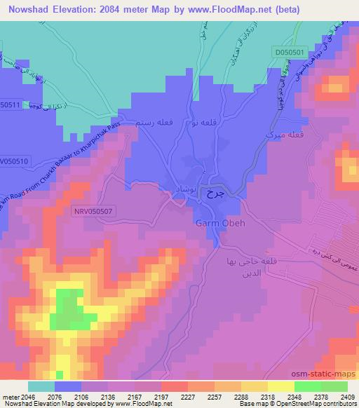 Nowshad,Afghanistan Elevation Map