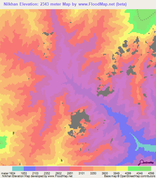 Nilkhan,Afghanistan Elevation Map