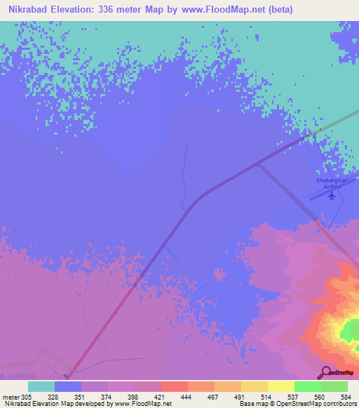 Nikrabad,Afghanistan Elevation Map