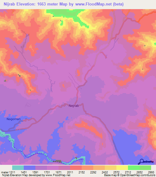 Nijrab,Afghanistan Elevation Map