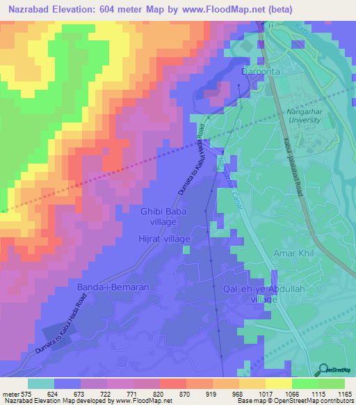 Nazrabad,Afghanistan Elevation Map