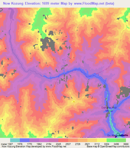 Now Kozung,Afghanistan Elevation Map