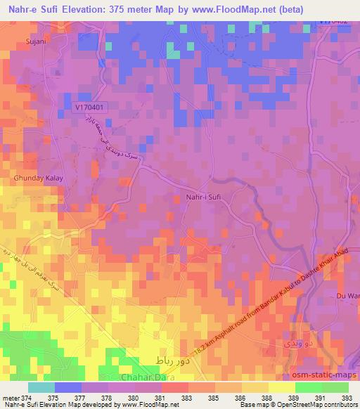 Nahr-e Sufi,Afghanistan Elevation Map