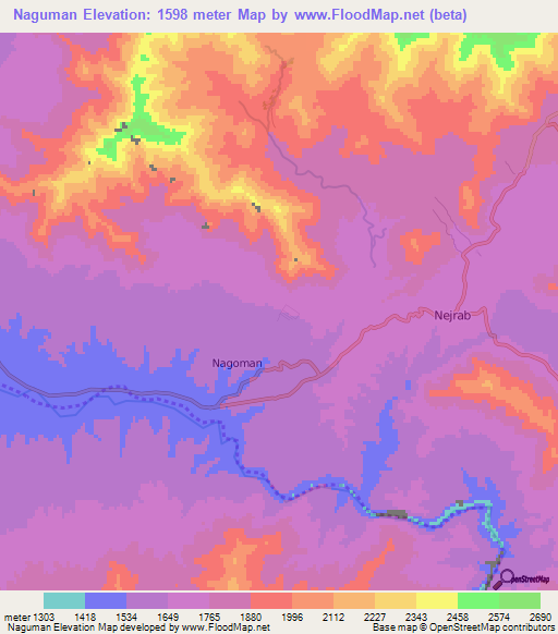 Naguman,Afghanistan Elevation Map