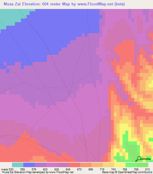 Musa Zai,Afghanistan Elevation Map
