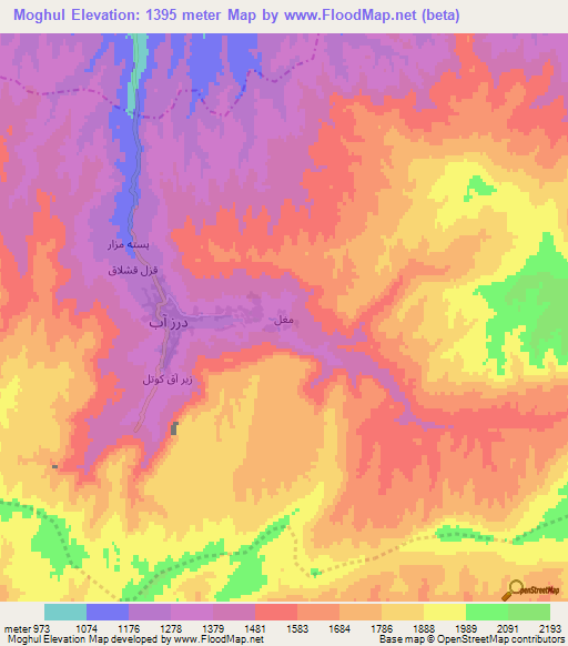Moghul,Afghanistan Elevation Map