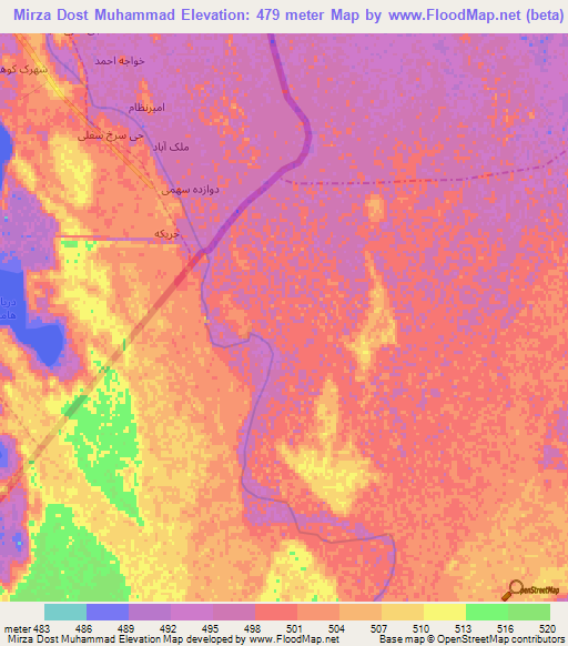 Mirza Dost Muhammad,Afghanistan Elevation Map