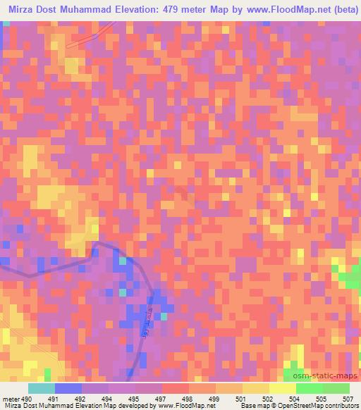 Mirza Dost Muhammad,Afghanistan Elevation Map