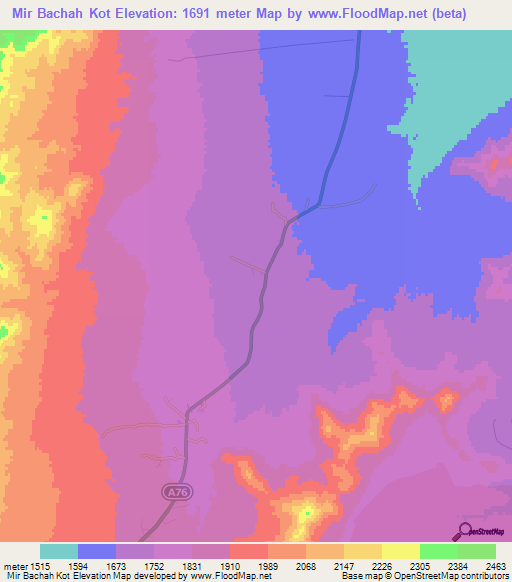Mir Bachah Kot,Afghanistan Elevation Map
