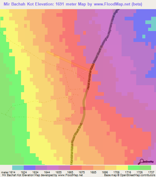 Mir Bachah Kot,Afghanistan Elevation Map