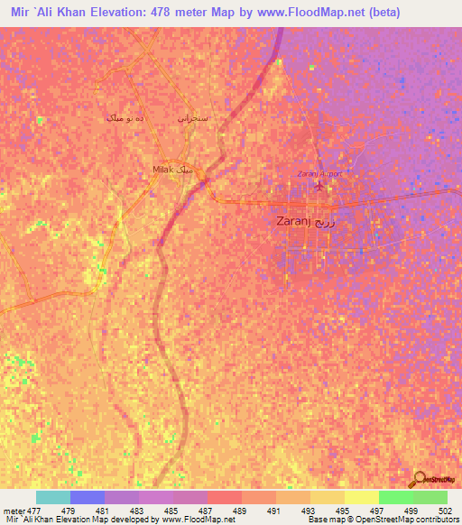Mir `Ali Khan,Afghanistan Elevation Map