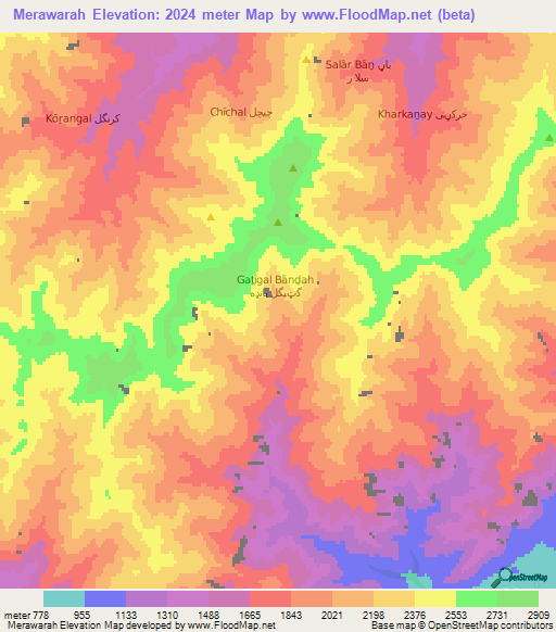 Merawarah,Afghanistan Elevation Map
