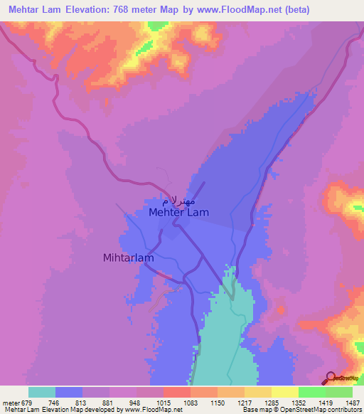 Mehtar Lam,Afghanistan Elevation Map
